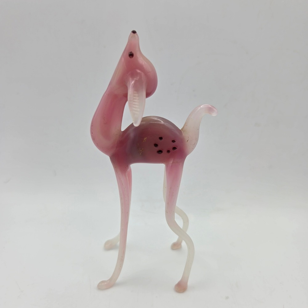 Vintage Handblown Glass Pink Deer Fawn Figurine Miniature 4.5 Inch